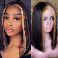 Skunk Stripe Highlight Bob Wig 13x4 Transparent Lace Front Human Hair Wigs Straight Hair