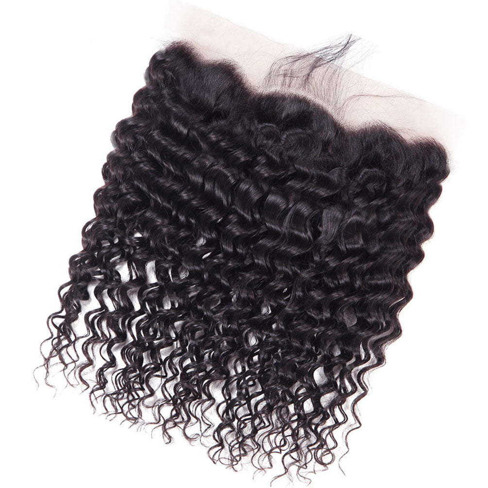 13x4 HD Lace Frontal With Bundles Deep Wave 12A Brazilian Virgin Hair Weave