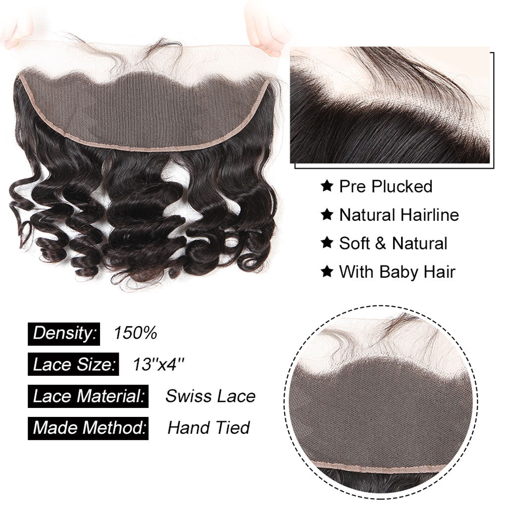 13*4 HD Lace Frontal Closure With Bundles Loose Wave 12A Brazilian Virgin Hair Weaves