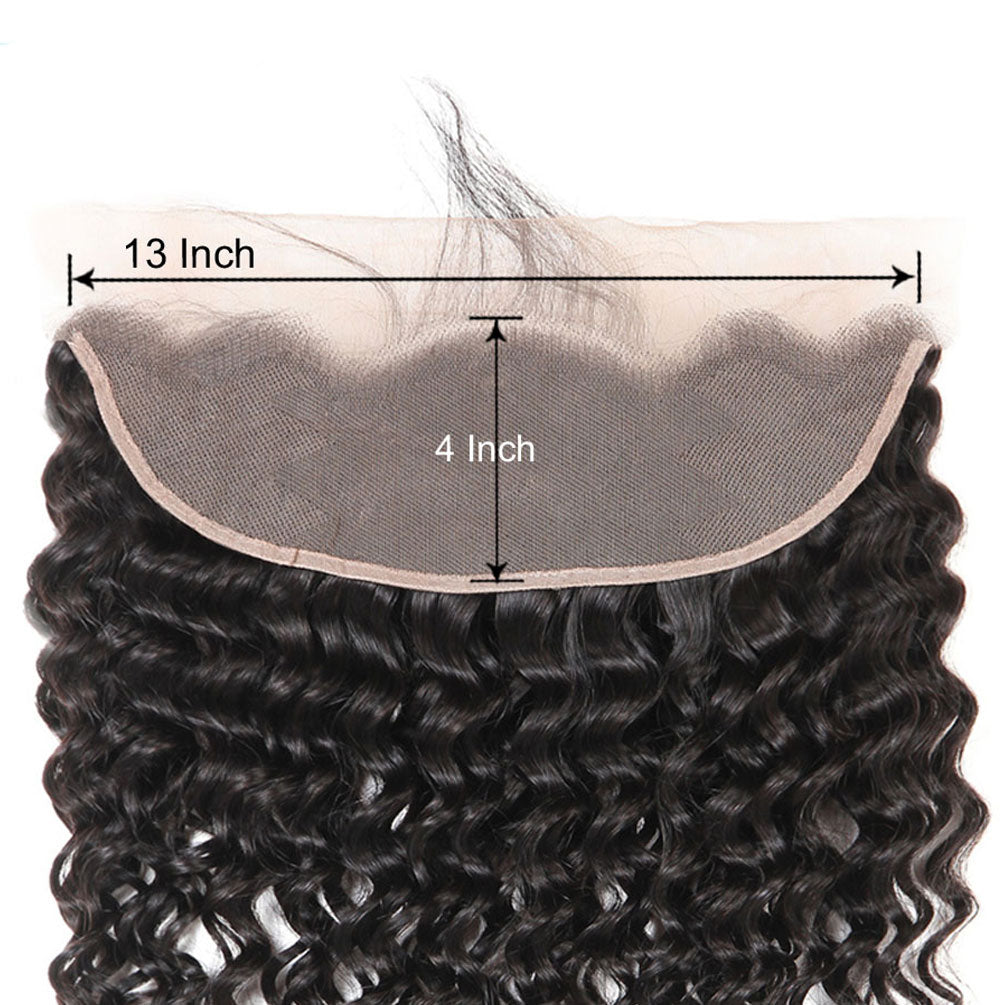 13x4 HD Lace Frontal With Bundles Deep Wave 12A Brazilian Virgin Hair Weave