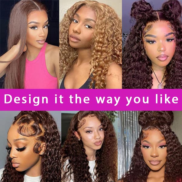 [Air Wig] #4 Chocolate Brown Deep Wave 5x5 13x4 13x6 Lace Wigs 100% Human Hair