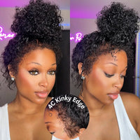Kinky Curly 4C Edges Invisi Strap Laid Flat 360 Transparent Lace Wig Pre Bleached Knots with Curly Baby Hair All Around