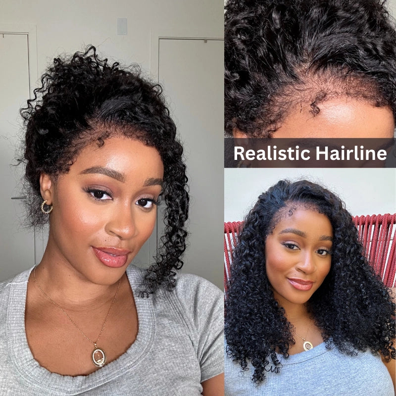 Kinky Curly 4C Edges Invisi Strap Laid Flat 360 Transparent Lace Wig Pre Bleached Knots with Curly Baby Hair All Around