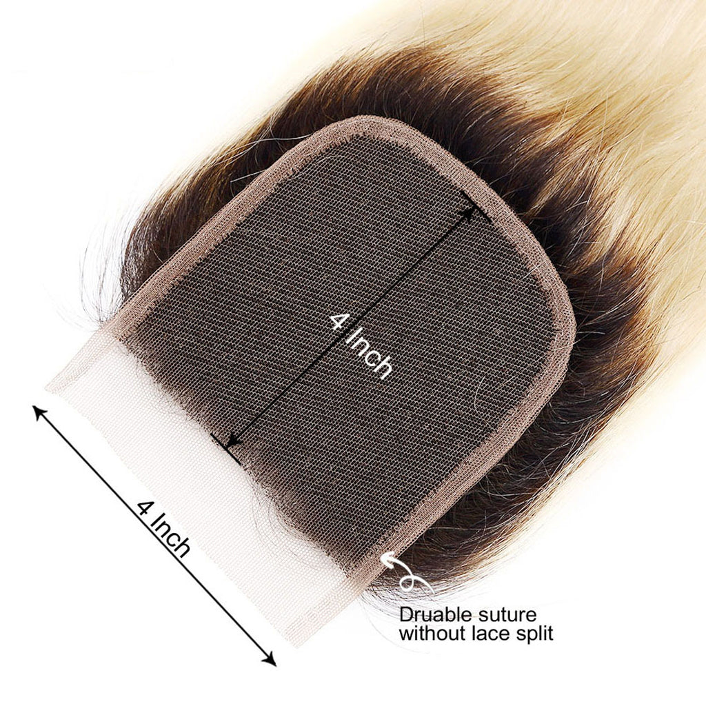 613 Blonde Hair With Black Roots Bundles With Closure Braizlian Straight Human Hair