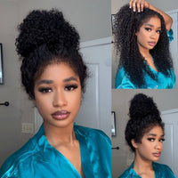 Kinky Curly 4C Edges Invisi Strap Laid Flat 360 Transparent Lace Wig Pre Bleached Knots with Curly Baby Hair All Around