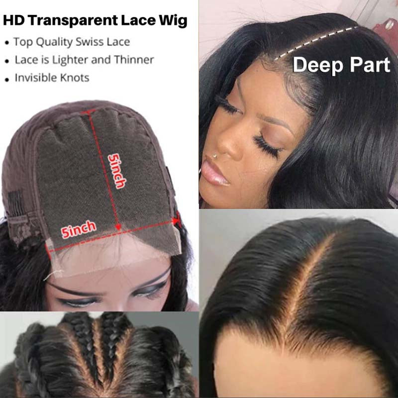 Double Drawn 6*6 Lace Closure Wig Glueless Deep Wave 14A Brazilian Virgin Human Hair Wigs