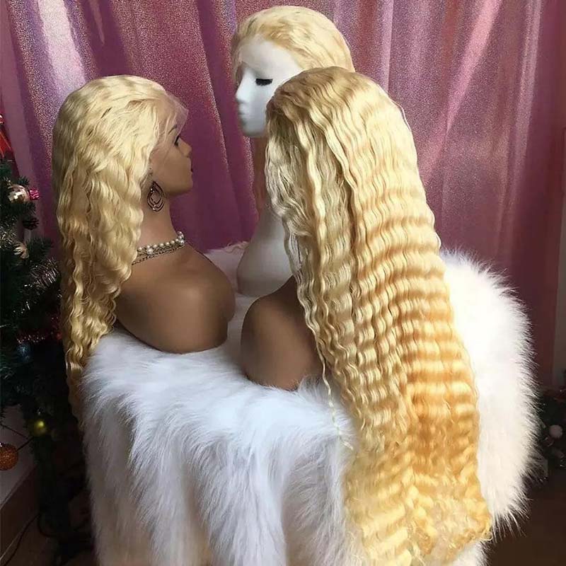 5*5 HD Lace 613 Blonde Hair Deep Curly Wave Brazilian Human Hair Wigs