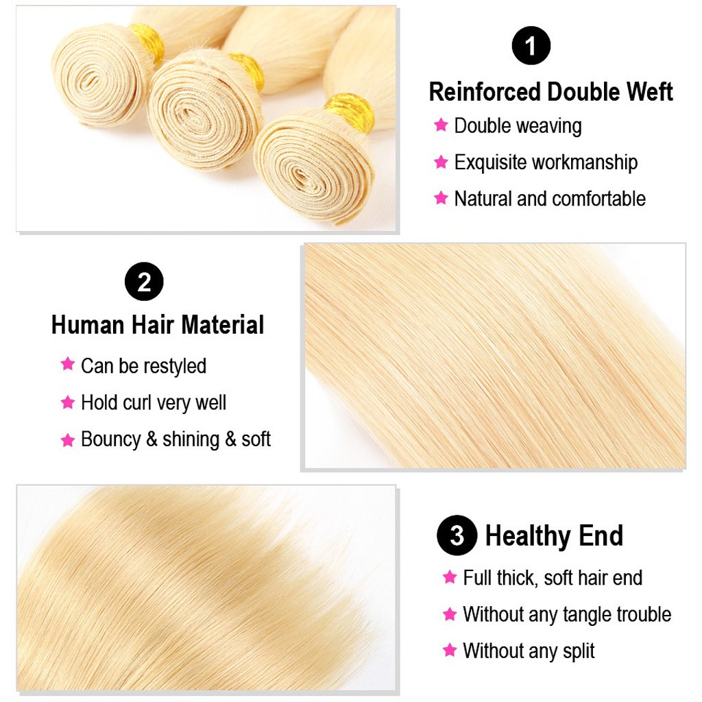 613 Honey Blonde Bundles Silky Straight Hair 12A Virgin Human Hair Weave
