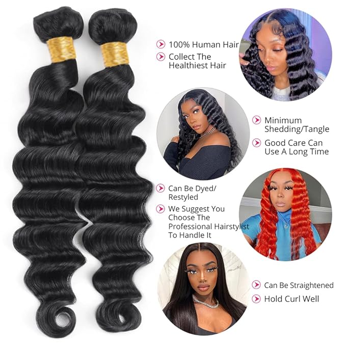 Loose Deep Wave Bundles With Lace Closure 12A Brazilian Virgin Human Hair Weave
