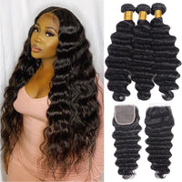 Loose Deep Wave Bundles With Lace Closure 12A Brazilian Virgin Human Hair Weave