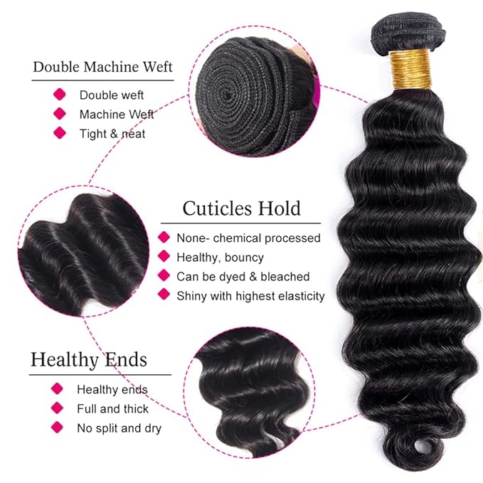Loose Deep Wave Bundles With Lace Closure 12A Brazilian Virgin Human Hair Weave