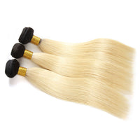 613 Blonde Hair With Black Roots Bundles With Closure Braizlian Straight Human Hair