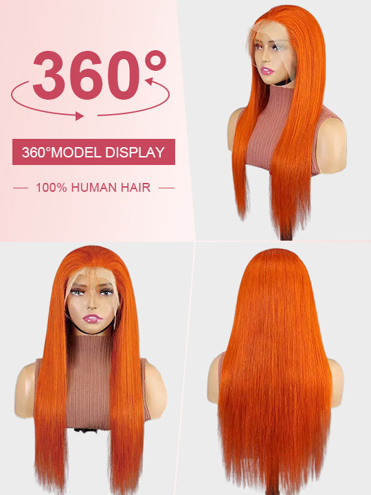 Ginger Hair Colored Wig Silky Straight 4x4 13x4 Lace Front Human Hair Wigs #350