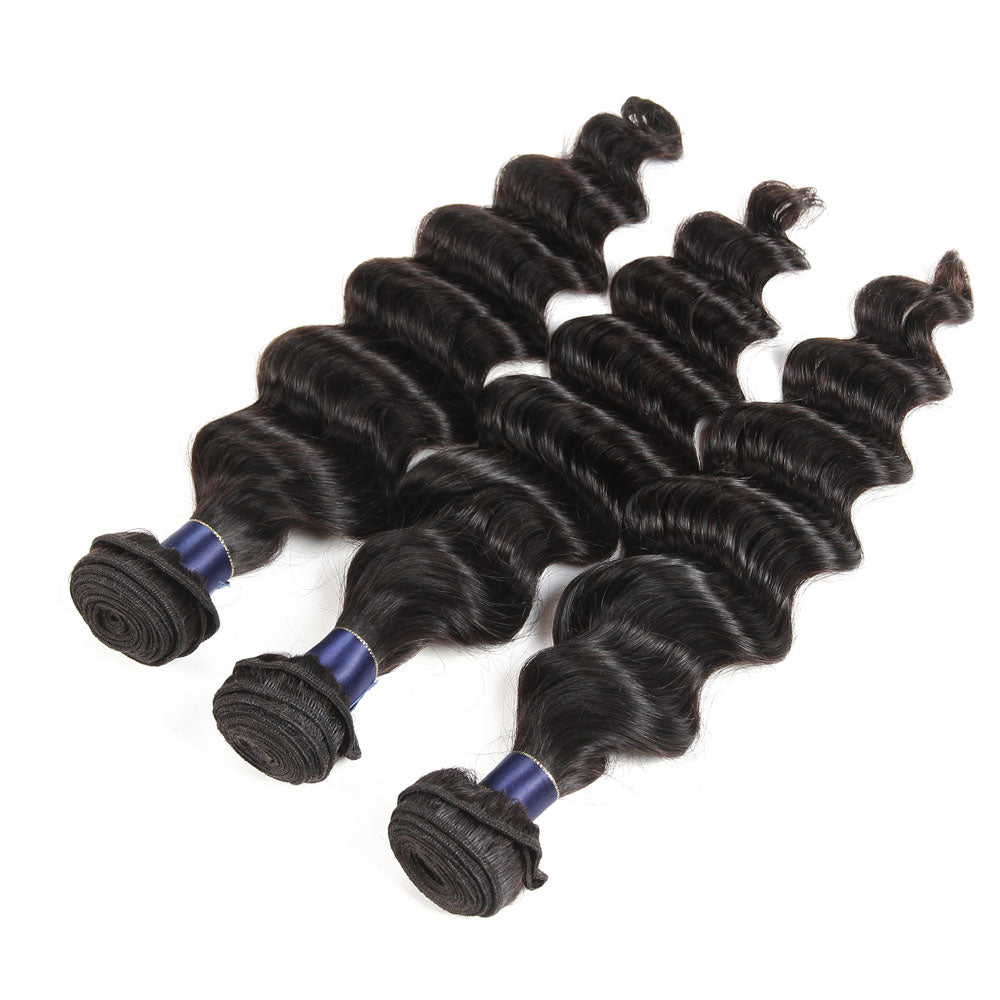 Loose Deep Wave Bundles With Lace Closure 12A Brazilian Virgin Human Hair Weave