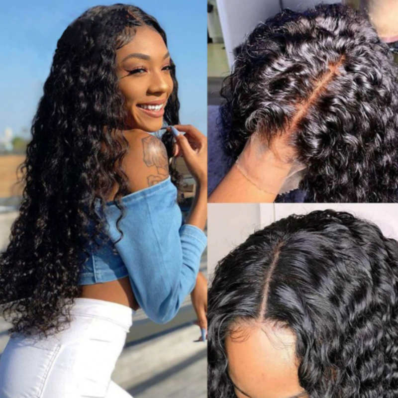 Double Drawn 6*6 Lace Closure Wig Glueless Deep Wave 14A Brazilian Virgin Human Hair Wigs