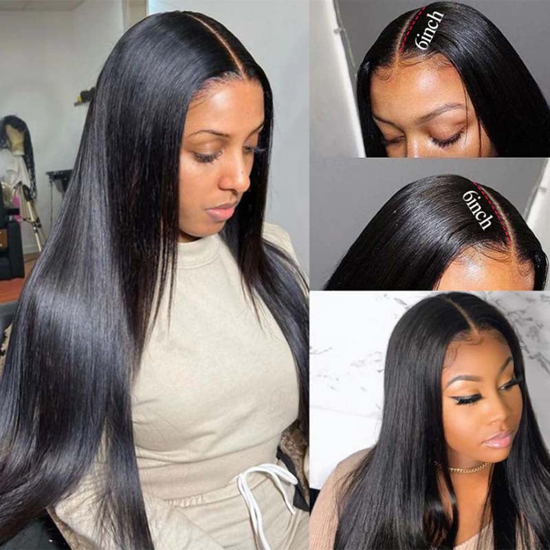 Double Drawn 6*6 Lace Closure Wig 14A Brazilian Straight Hair Lace Wigs For Women