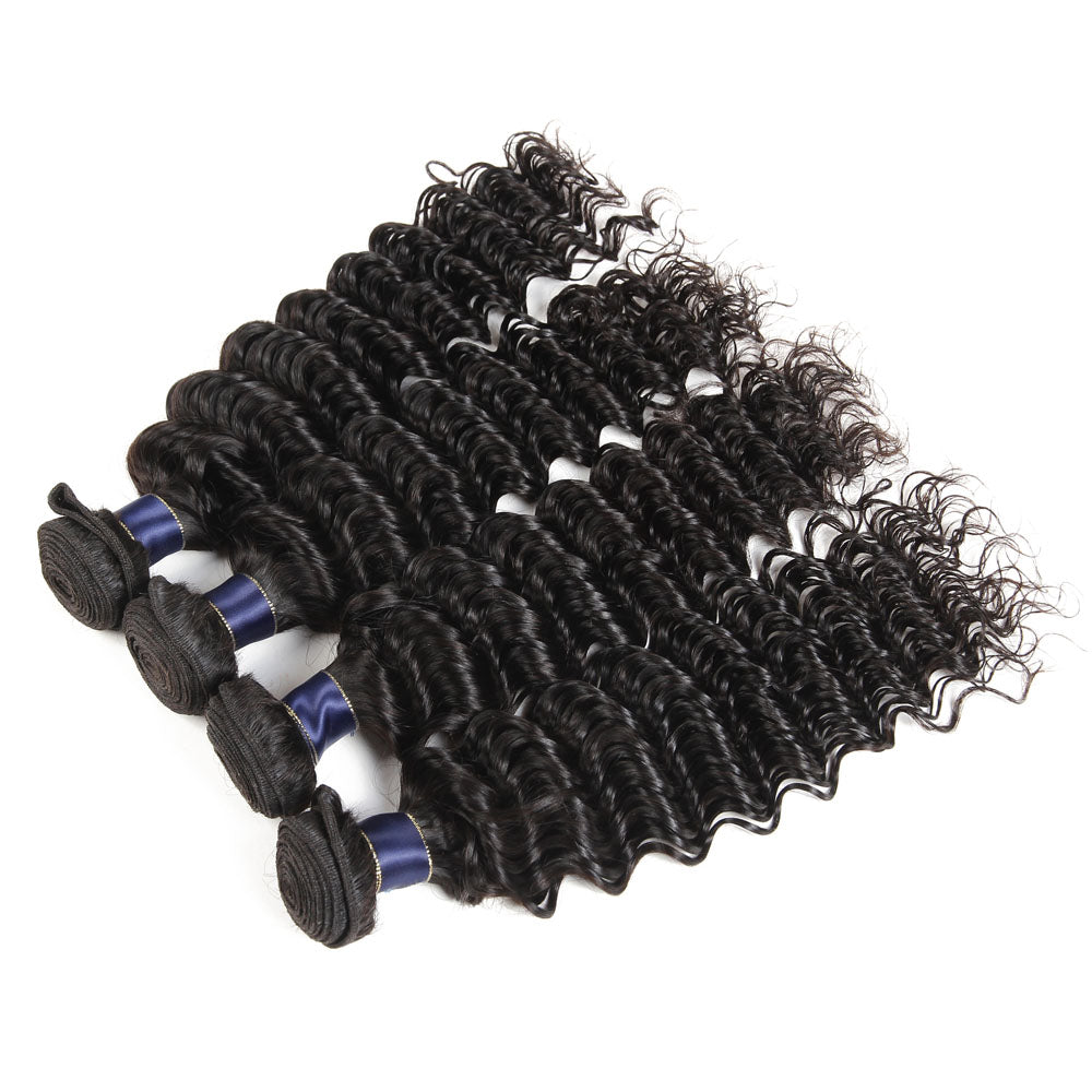 13x4 HD Lace Frontal With Bundles Deep Wave 12A Brazilian Virgin Hair Weave