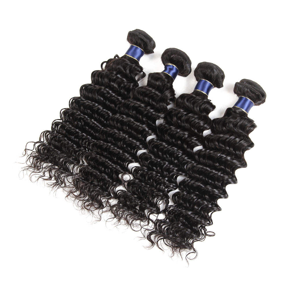 Deep Wave 3 Bundles With 13x4 HD Lace Frontal 10A Brazilian Human Hair Weave