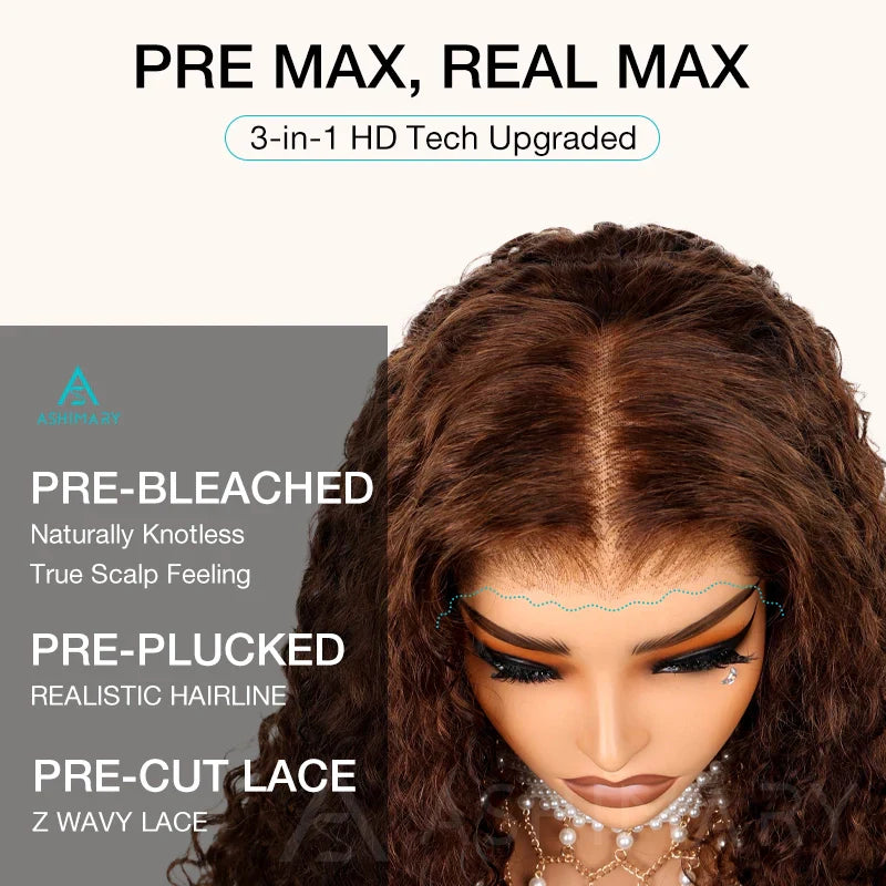 Chocolate Brown Water Wave Invisi Strap Snug Fit 360 Melting Lace Frontal Bleached Knots Glueless Lace Wig