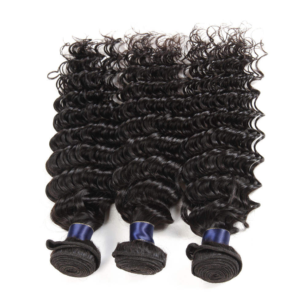 4x4 Lace Closure With Bundles Deep Wave 12A Brazilian Virgin Hair Weave