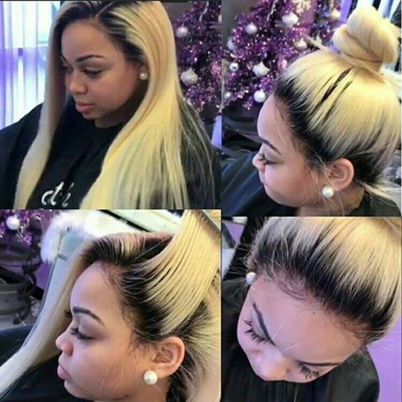 1B/613 Ombre Blonde Bundles With 13x4 Lace Frontal Closure Straight Human Hair