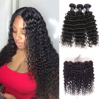 Deep Wave 3 Bundles With 13x4 HD Lace Frontal 10A Brazilian Human Hair Weave