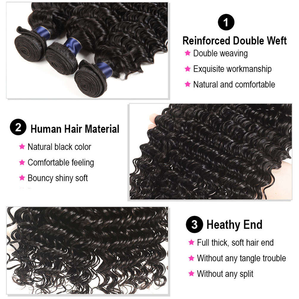 Deep Wave Bundles Grade 12A Brazilian Virgin Human Hair Weaves Bundle Deals