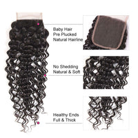 4x4 Lace Closure With Bundles Deep Wave 12A Brazilian Virgin Hair Weave