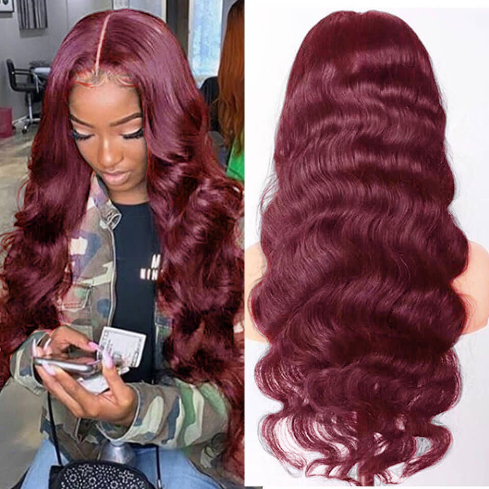 99J Burgundy Hair 5x5 Lace Wigs 3D Body Wave Dark Red Human Hair Wigs