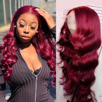 Burgundy Hair Color 3D Body Wave 13x4 Lace Frontal Wig Black Cherry Dark Burgundy Human Hair Wigs