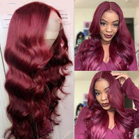 Burgundy Hair Color 3D Body Wave 13x4 Lace Frontal Wig Black Cherry Dark Burgundy Human Hair Wigs