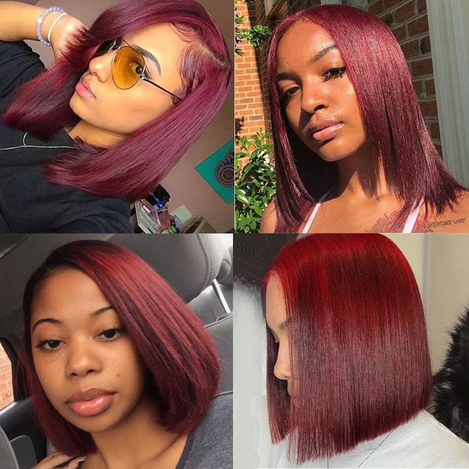 99J Red Burgundy Wig Bob 4x4 Lace Closure Human Hair Wigs Straight Hair