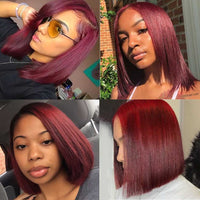 99J Red Burgundy Wig Bob 4x4 Lace Closure Human Hair Wigs Straight Hair