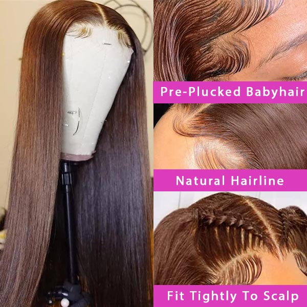 [Air Wig] #4 Chocolate Brown Straight Hair 5x5 13x4 13x6 Lace Wigs Human Hair