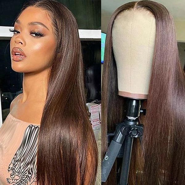 [Air Wig] #4 Chocolate Brown Straight Hair 5x5 13x4 13x6 Lace Wigs Human Hair
