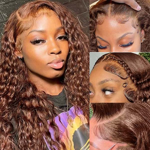[Air Wig] #4 Chocolate Brown Deep Wave 5x5 13x4 13x6 Lace Wigs 100% Human Hair