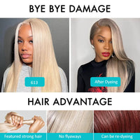 Upgrade Glueless Invisi Strap 360 Skin Lace Frontal 613 Blonde Straight Wig No Gel Stable Put on & Go Wigs