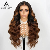 New Black Ombre Brown Highlight Layer Cut Body Wave 360 Lace Frontal with Invisi Strap Pre Bleached & Plucked Human Hair Wig