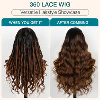 New Black Ombre Brown Highlight Layer Cut Body Wave 360 Lace Frontal with Invisi Strap Pre Bleached & Plucked Human Hair Wig