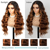 New Black Ombre Brown Highlight Layer Cut Body Wave 360 Lace Frontal with Invisi Strap Pre Bleached & Plucked Human Hair Wig