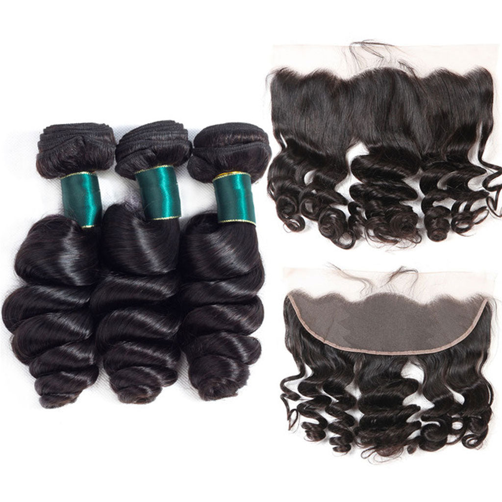 13*4 HD Lace Frontal Closure With Bundles Loose Wave 12A Brazilian Virgin Hair Weaves