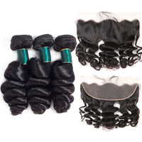 13*4 HD Lace Frontal Closure With Bundles Loose Wave 12A Brazilian Virgin Hair Weaves
