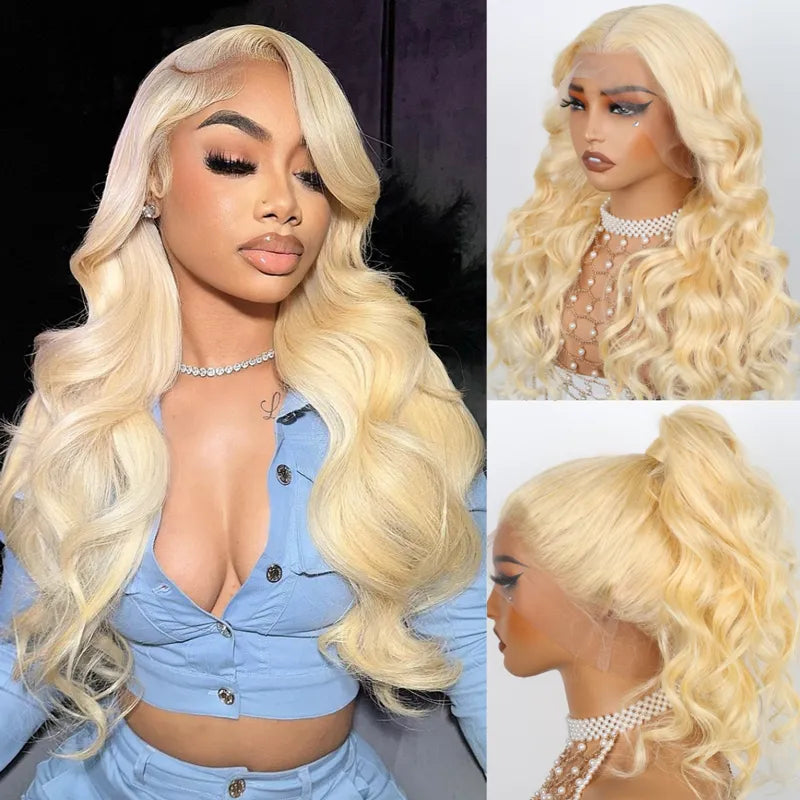 Ashimary Upgrade 360 Skin Lace Frontal with Invisi Strap Blonde 613 Layer Cut Body Wave Glueless Wig No Gel Needed Breathable Human Hair wig