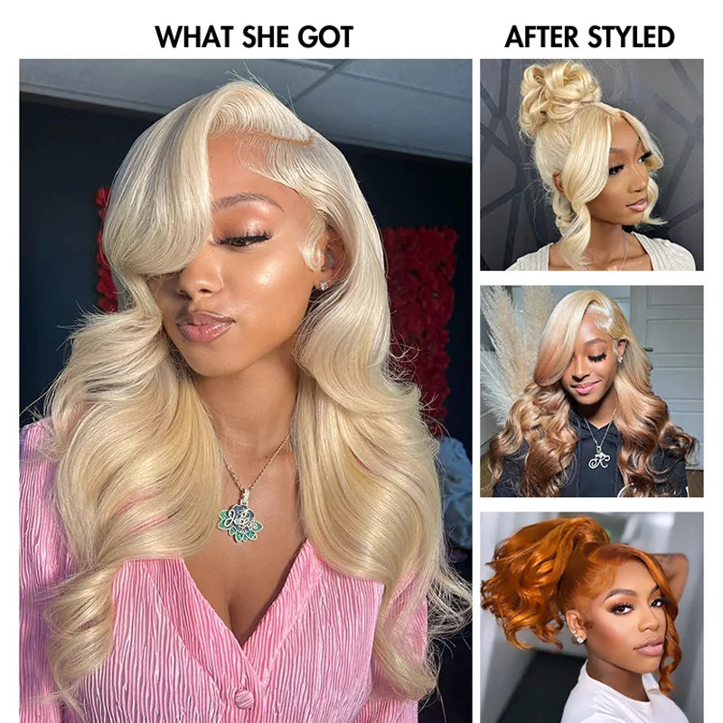 Ashimary Upgrade 360 Skin Lace Frontal with Invisi Strap Blonde 613 Layer Cut Body Wave Glueless Wig No Gel Needed Breathable Human Hair wig