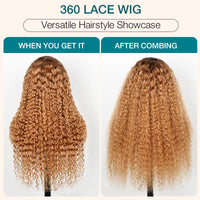 Water Wave Invisi Strap 360 Skin Lace Frontal Ombre Honey Blonde Wig With Chocolate Dark Roots Pre Everything Glueless Wig