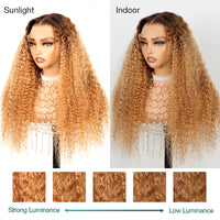 Water Wave Invisi Strap 360 Skin Lace Frontal Ombre Honey Blonde Wig With Chocolate Dark Roots Pre Everything Glueless Wig