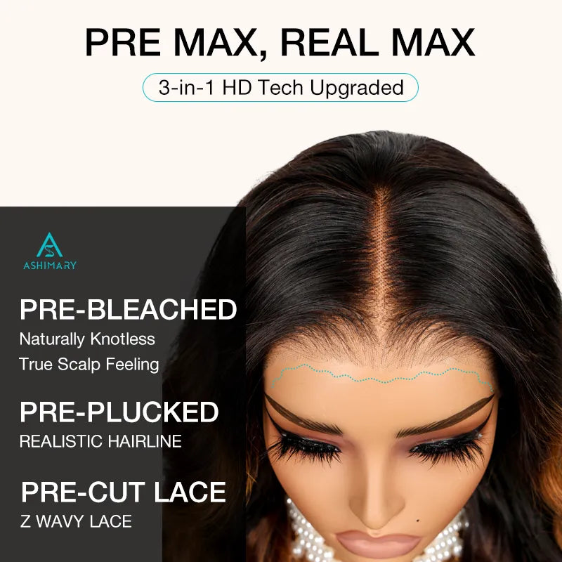 Black Brown Honey Blonde Ombre 360 Skin Lace Frontal with Invisi Strap Bouncy Layer Cut 3D Body Wave Pre Bleached Human Hair Wig