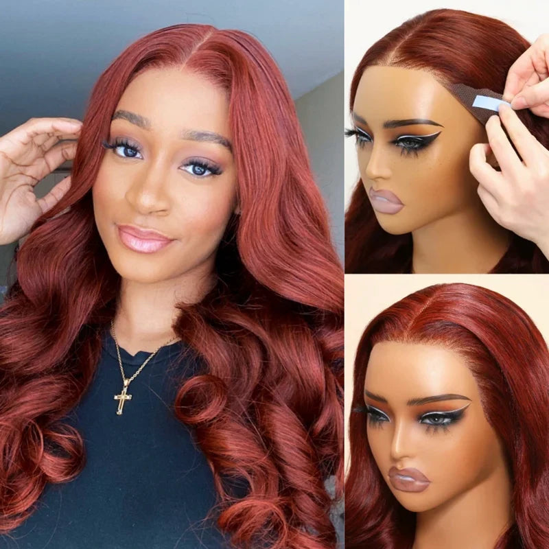 Upgrade Reddish Brown Layer Cut Body Wave Invisi Strap Laid Flat 360 Skin Lace Frontal Pre-Bleached Knots Put On & Go Wig