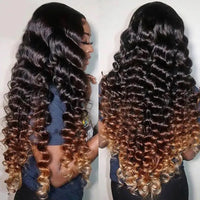 Black Brown Honey Blonde Ombre 360 Skin Lace Frontal with Invisi Strap Bouncy Layer Cut 3D Body Wave Pre Bleached Human Hair Wig