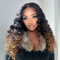 Black Brown Honey Blonde Ombre 360 Skin Lace Frontal with Invisi Strap Bouncy Layer Cut 3D Body Wave Pre Bleached Human Hair Wig